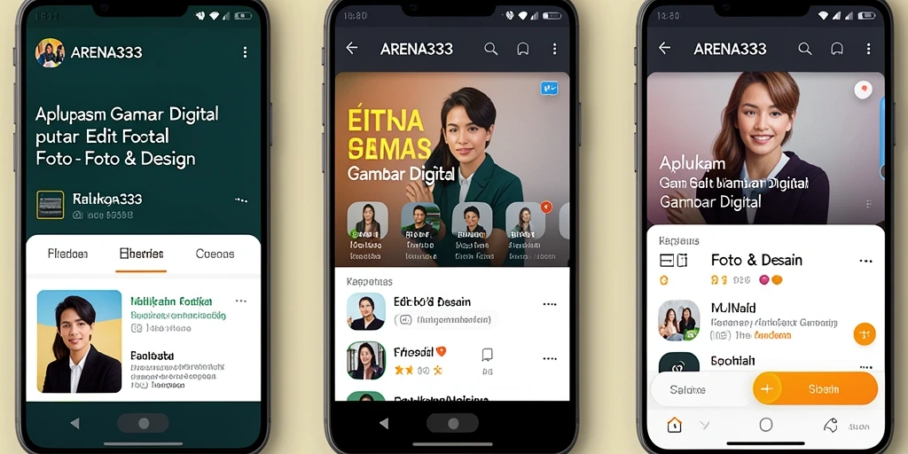 Screenshot aplikasi ARENA333 menampilkan fitur pengeditan foto yang intuitif.