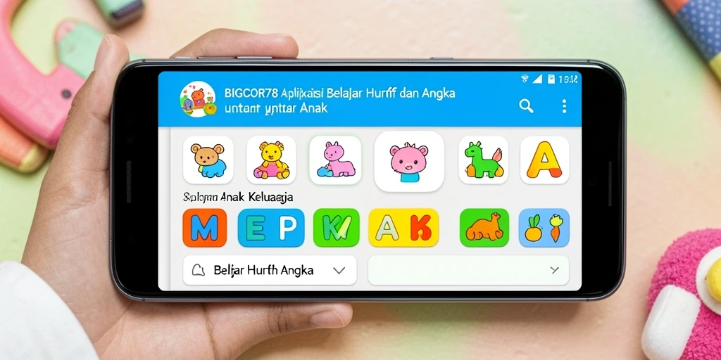 Tampilan antarmuka BIGCOR78 dengan permainan edukatif untuk belajar huruf dan angka.
