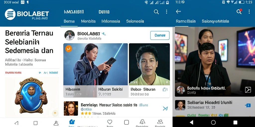 Tampilan antarmuka utama BIOLABET yang menampilkan berita selebriti.