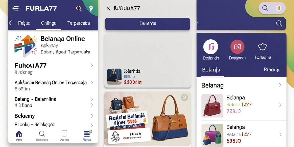 Antarmuka pengguna FURLA77 menampilkan berbagai produk Belanja Online.