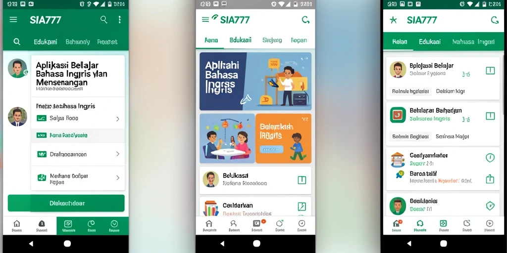 Tampilan antarmuka aplikasi Belajar Bahasa Inggris SIA777 yang menarik.
