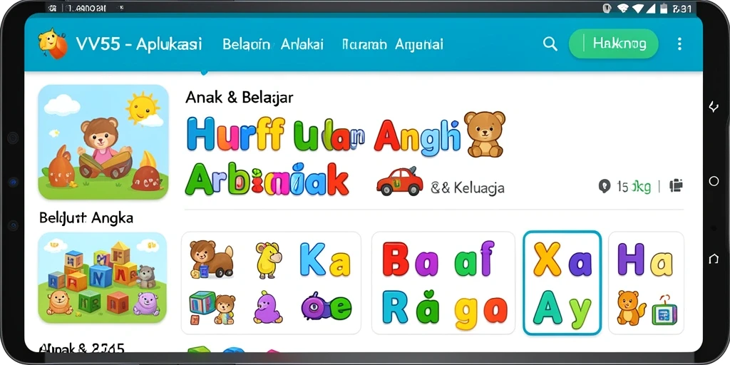 Tampilan antarmuka menarik dari aplikasi Belajar Huruf dan Angka.